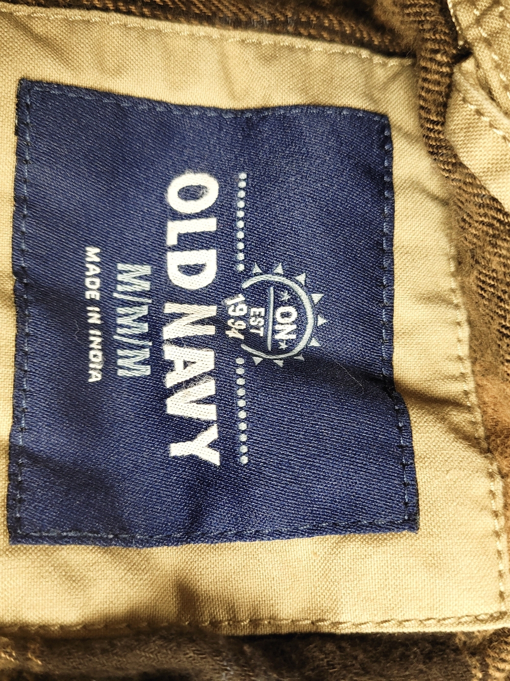Old Navy Men's Khaki Field Jacket with Dark Brown Collar - Picture 6 of 7